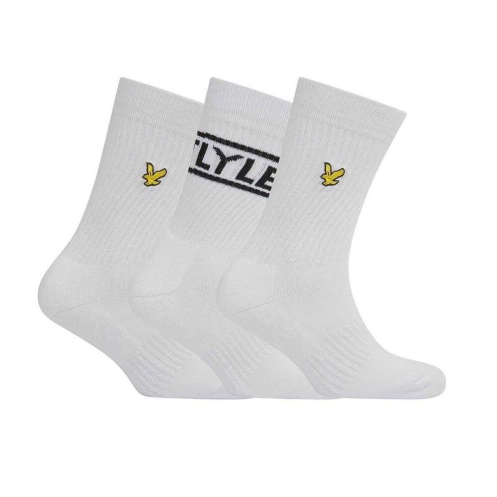 Lyle & Scott Mens Lettering Crew Socks (Pack of 3) / White